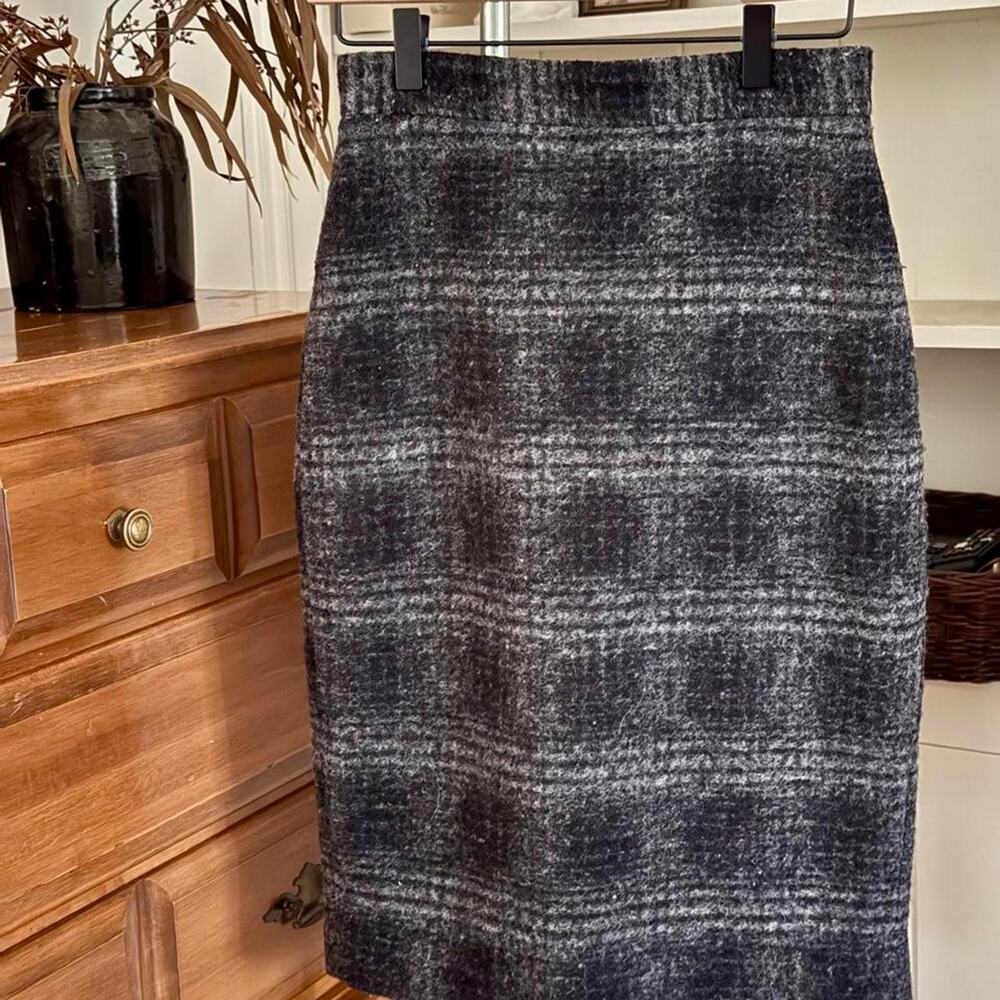 Vintage banana republic gray plaid wool blend pencil skirt size 2